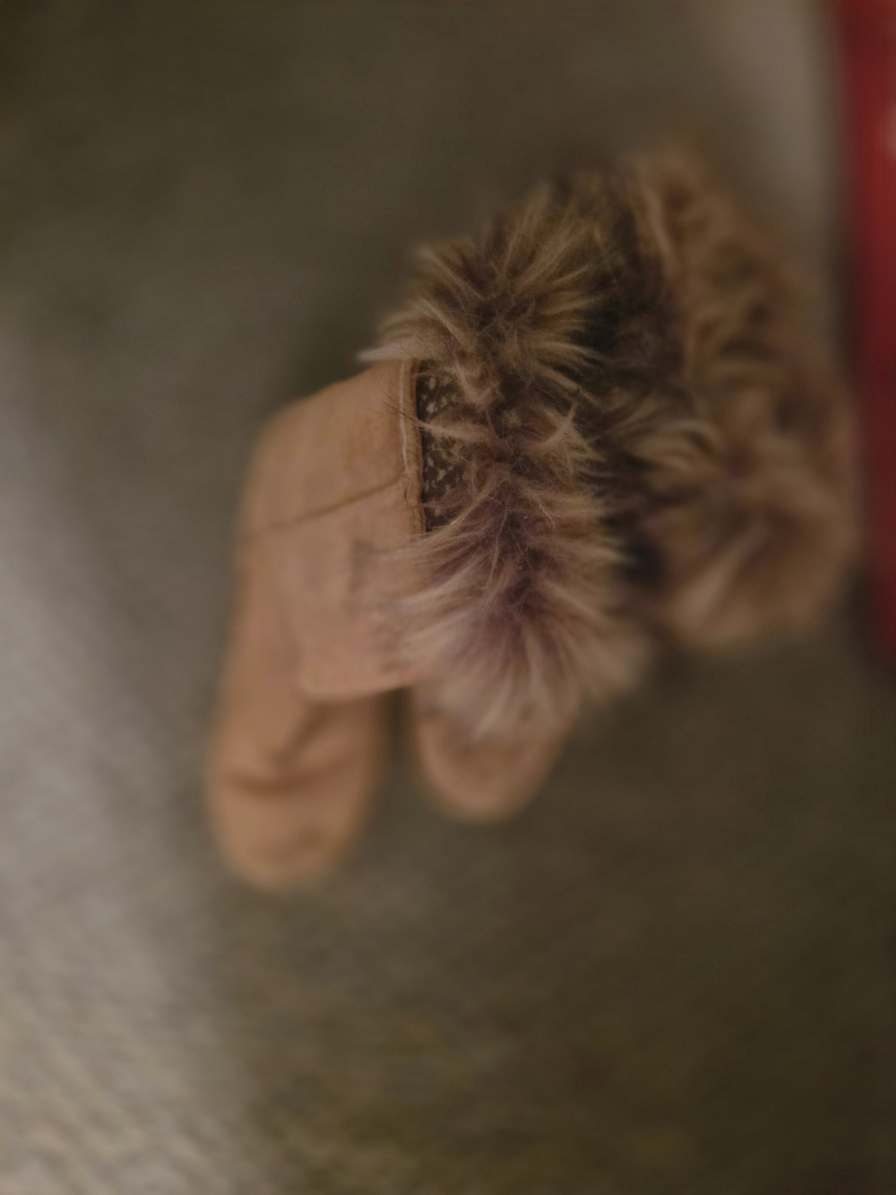 Faux Fur Trimmed Suede-Look Winter Mittens - Tan